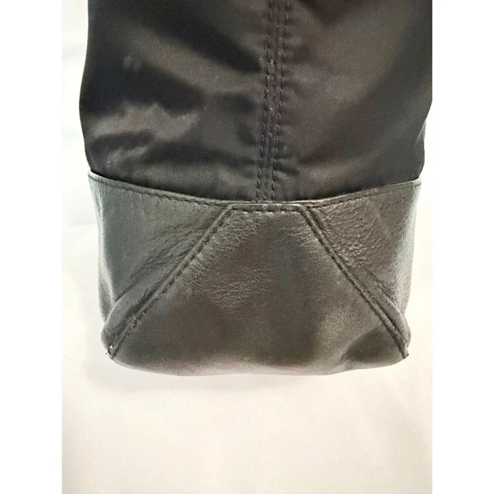 Tory Burch Black Slouchy Nylon Tote – Leather Trim, Striped Lining Description: